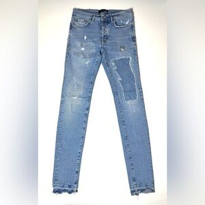 PURPLE BRAND Men’s P001  Button Fly Indigo Distressed  Skinny Jeans Size- 33